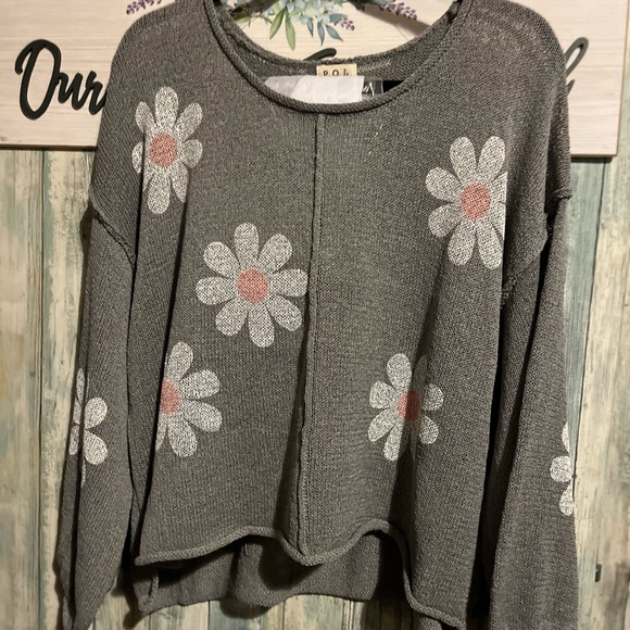 POL M Gray Floral Knit Sweater - Picture 7 of 8